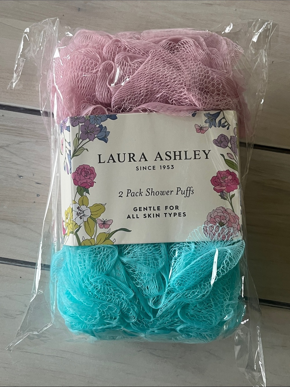 Laura Ashley Pink and Teal Jumbo Bath Shower Puffs - 2 Pack
